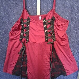 Women's Burgundy Lace-Up Top